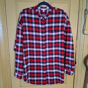 L.L. Bean Signature Red and Black Checkered Lightweight Flannel Oversized Shirt